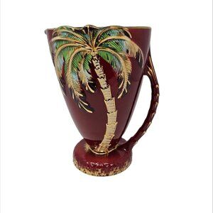 Vintage Beswick 1068 Palm Tree Lemonade Ice Tea Water Pitcher 9" Burgundy Gold